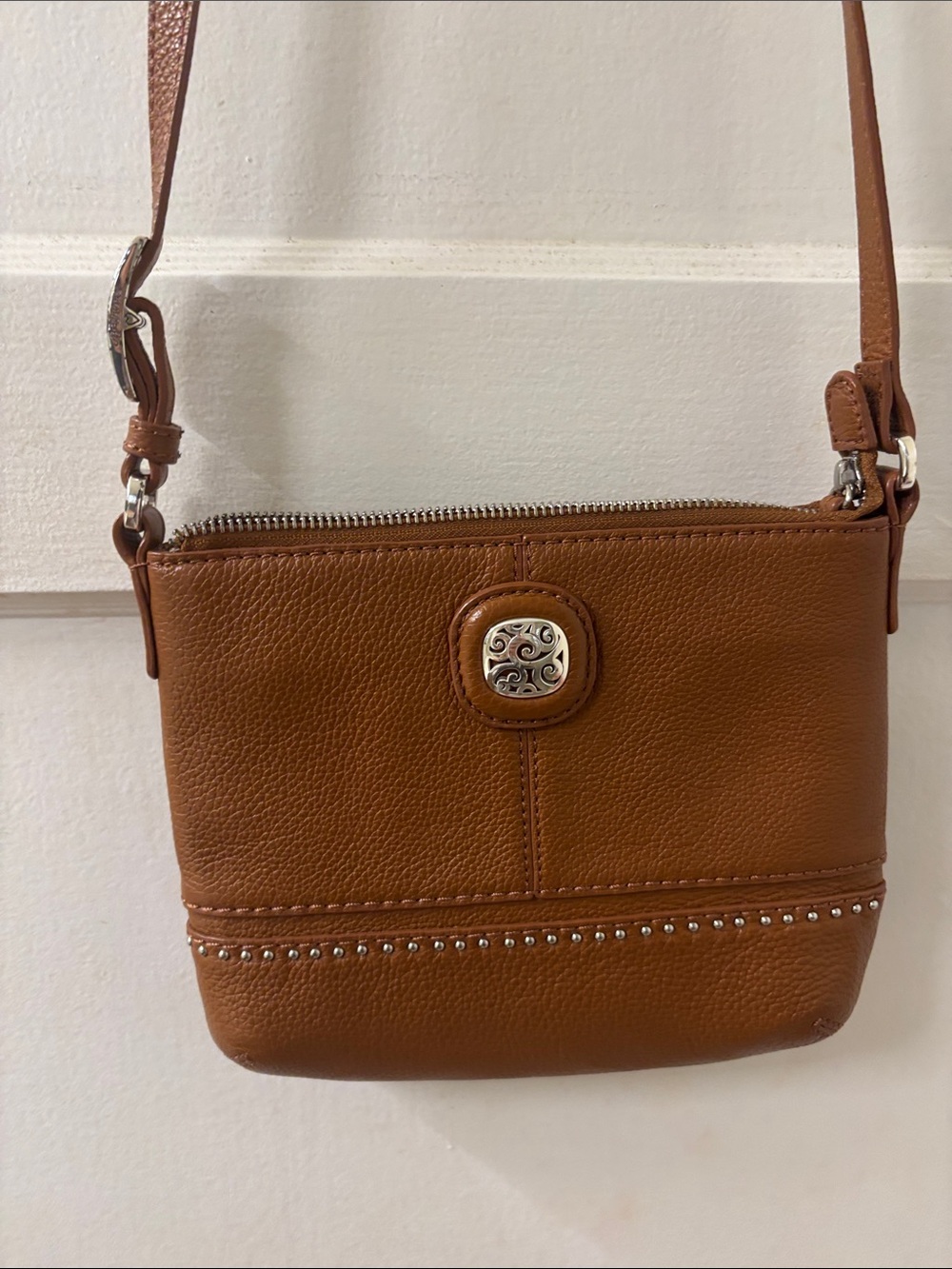 Brighton Pretty Tough Cognac Brown Pebble Leather Crossbody